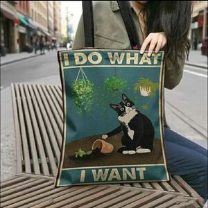 NEW! 'I DO WHAT I WANT' Mischievous Cat Tote Bag